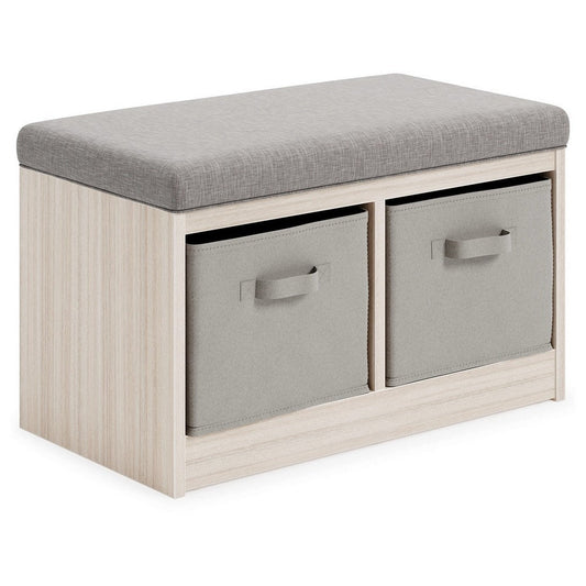 Storage Bench with Cushioned Top and 2 Fabric Baskets, Gray By Casagear Home