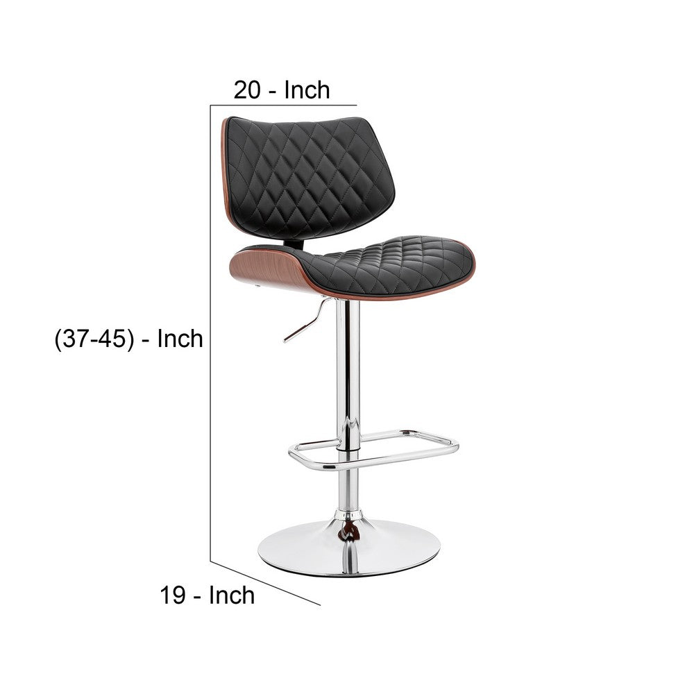 Metal and Faux Leather Adjustable Bar Stool, Black and Silver By Casagear Home