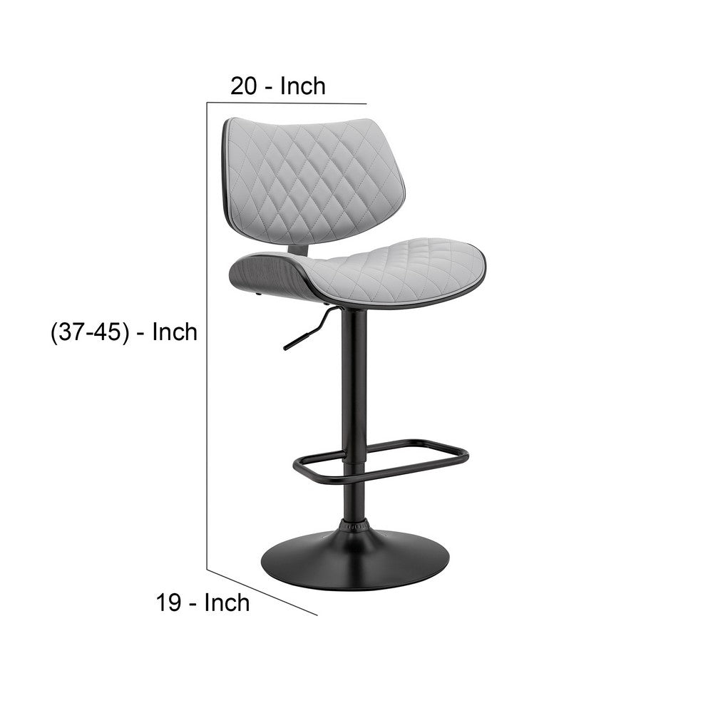 Metal and Faux Leather Adjustable Bar Stool Black and Gray By Casagear Home BM248173