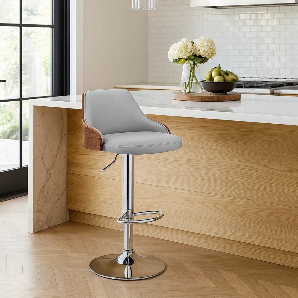 Reid Barstool | Adjustable | Faux Leather | Gray | Silver