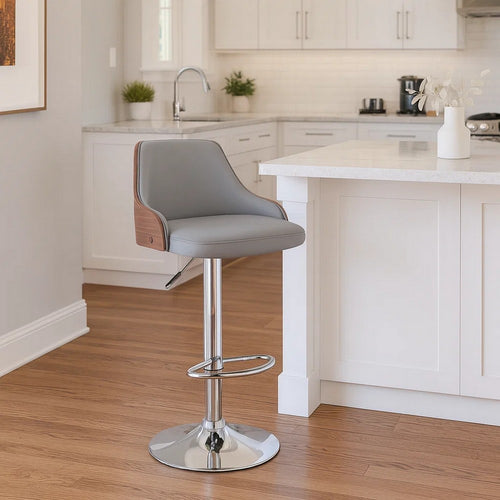Reid Barstool | Adjustable | Faux Leather | Gray | Silver