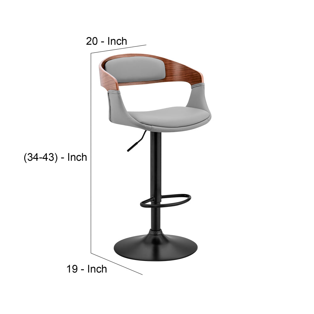 Open Back Faux Leather and Metal Bar Stool, Walnut and Gray - BM248178
