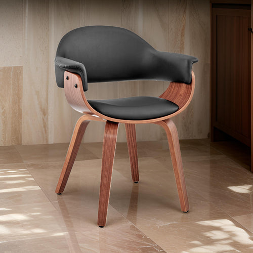 Reid Dining Chair | Faux Leather Seat | Curved | Black | Brown