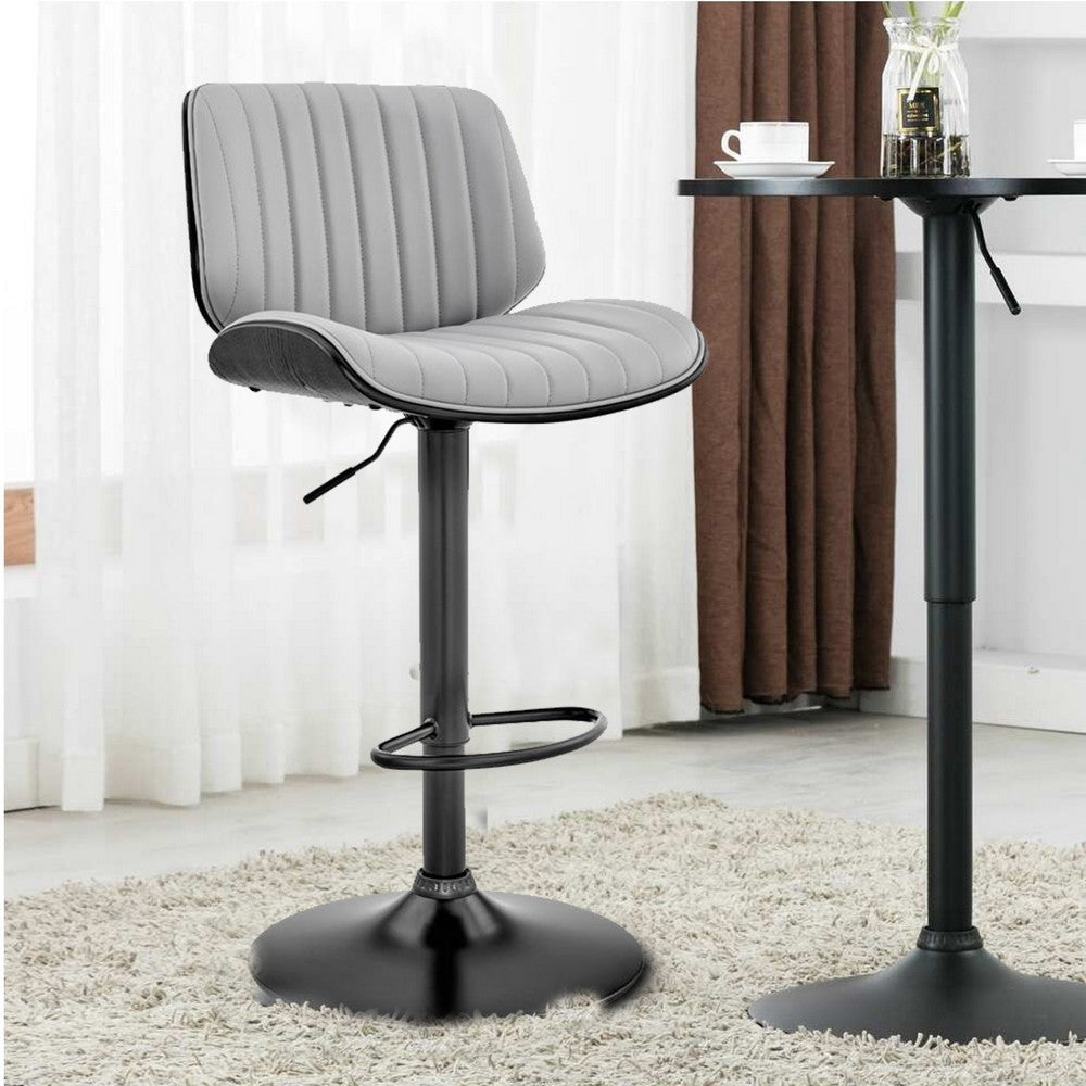 Barstool with Channel Tufted Leatherette Seat, Gray and Black By Casagear Home