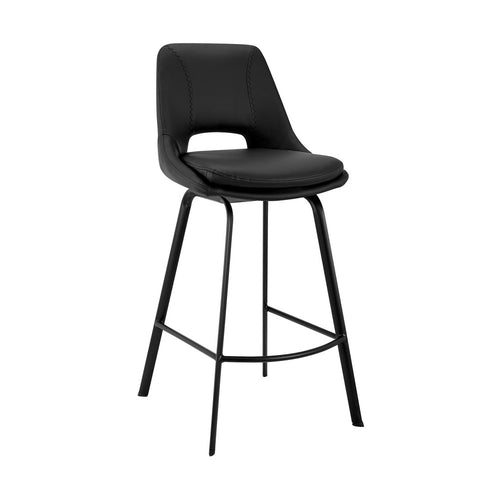 Reid Barstool | 30" Swivel | Open Back | Faux Leather | Black