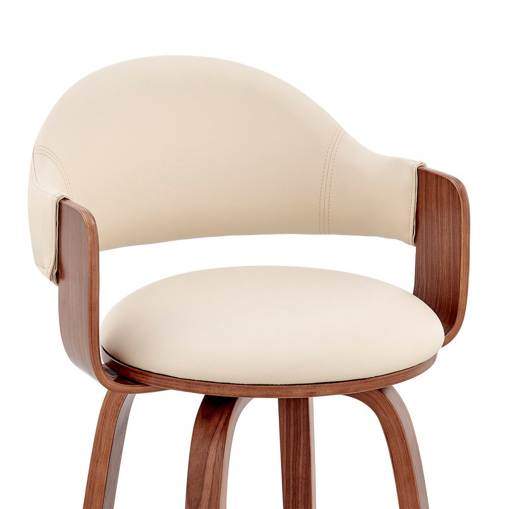 26 Inch Leatherette Barstool with Curved Back Cream and Brown By Casagear Home BM248260