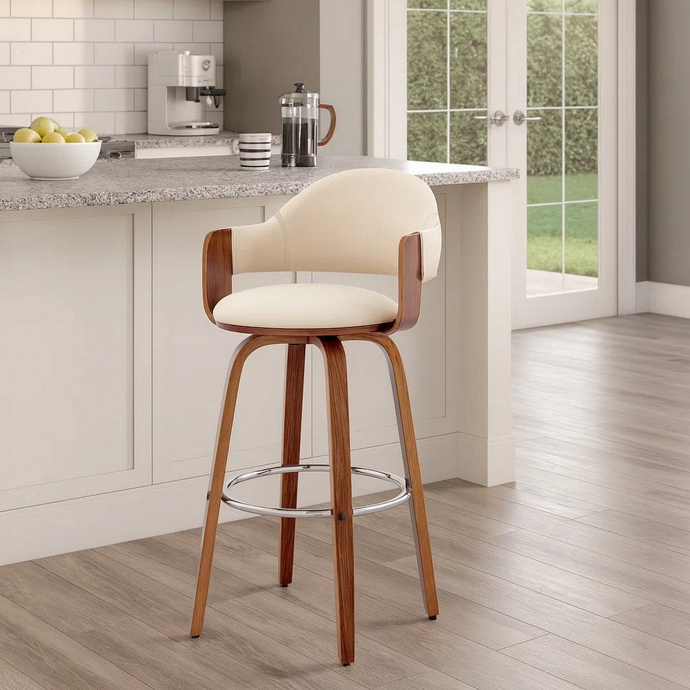Reid Barstool | 26" | Faux Leather | Curved Back | Cream | Brown