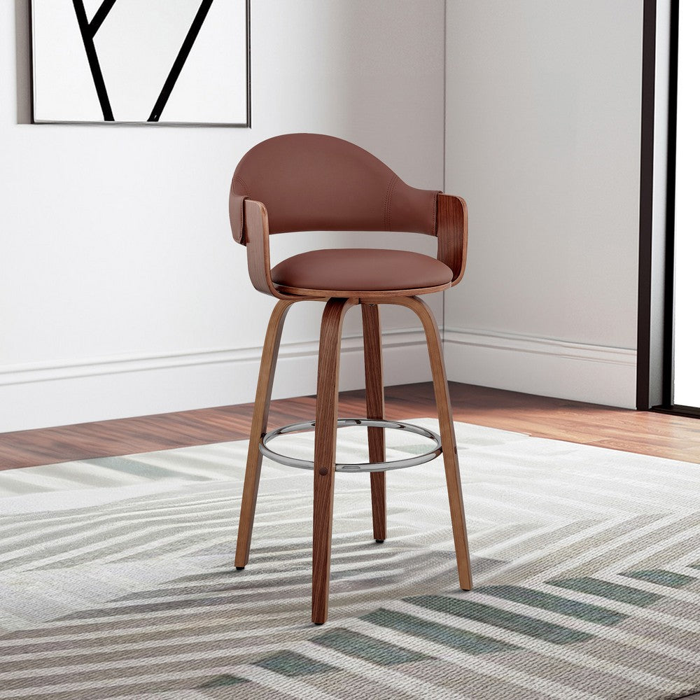 Reid Barstool | 26" | Faux Leather | Cushioned Back | Brown