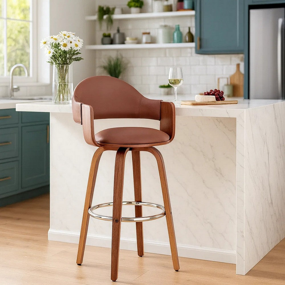 Reid Barstool | 30" | Faux Leather | Cushioned Back | Brown