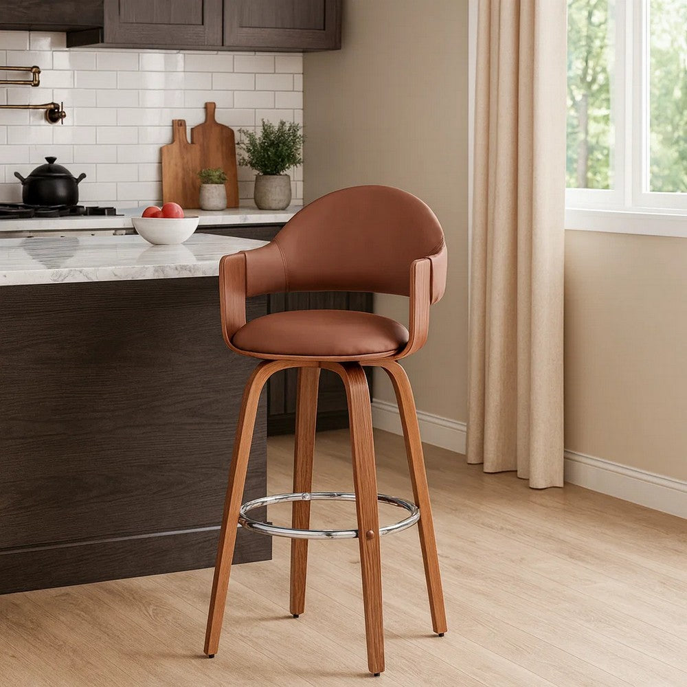 Reid Barstool | 30" | Faux Leather | Cushioned Back | Brown