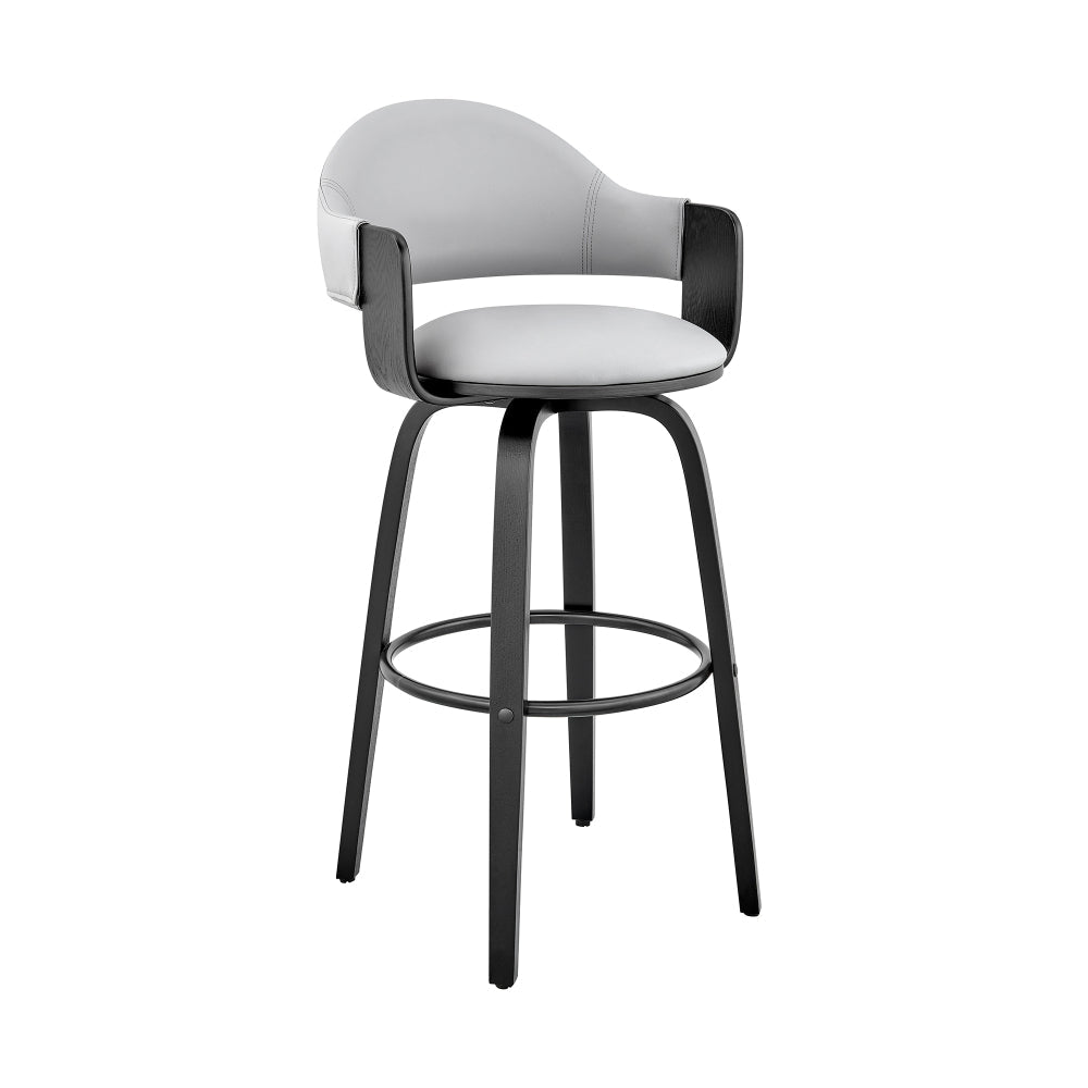 26 Inch Leatherette Barstool with Curved Back Gray and Black By Casagear Home BM248268