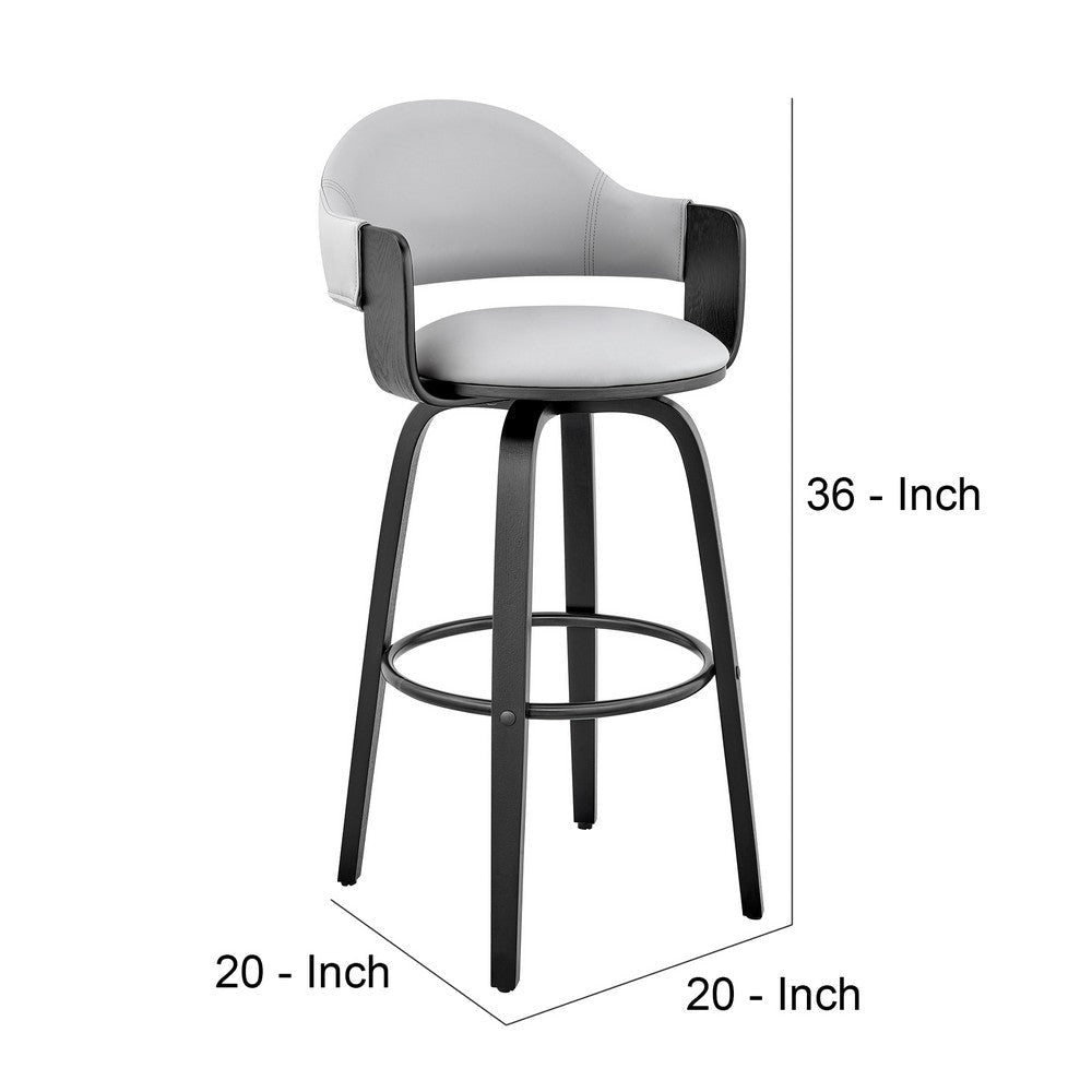 26 Inch Leatherette Barstool with Curved Back Gray and Black By Casagear Home BM248268