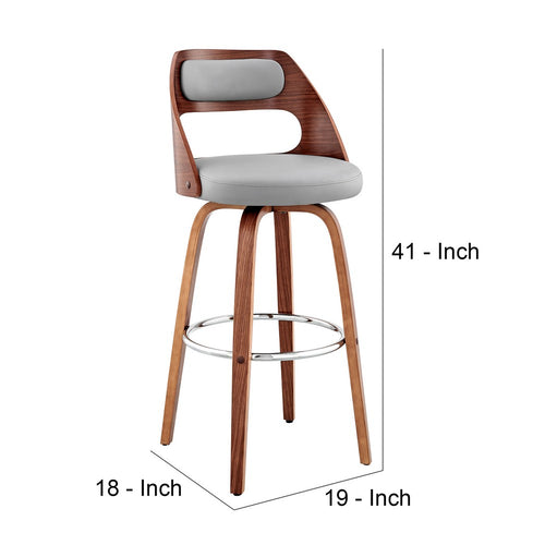 Reid Barstool | 30" | Faux Leather | Cut Out Back | Gray | Brown