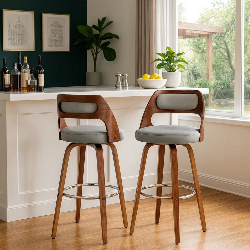 Reid Barstool | 30" | Faux Leather | Cut Out Back | Gray | Brown