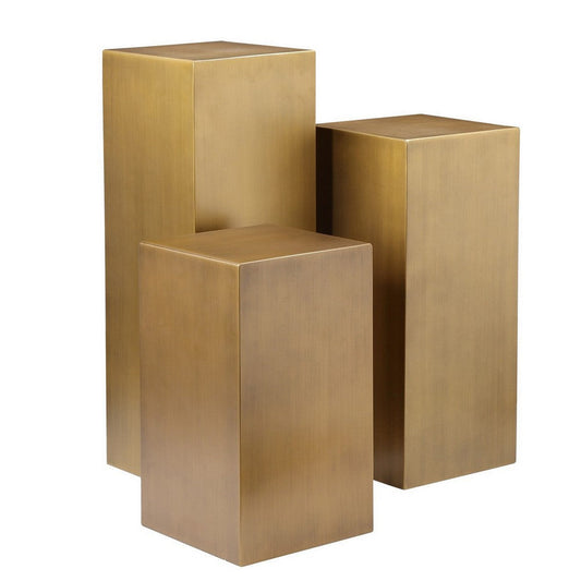 Metal Frame Pedestal with Rectangular Shape, Set of 3, Brass
