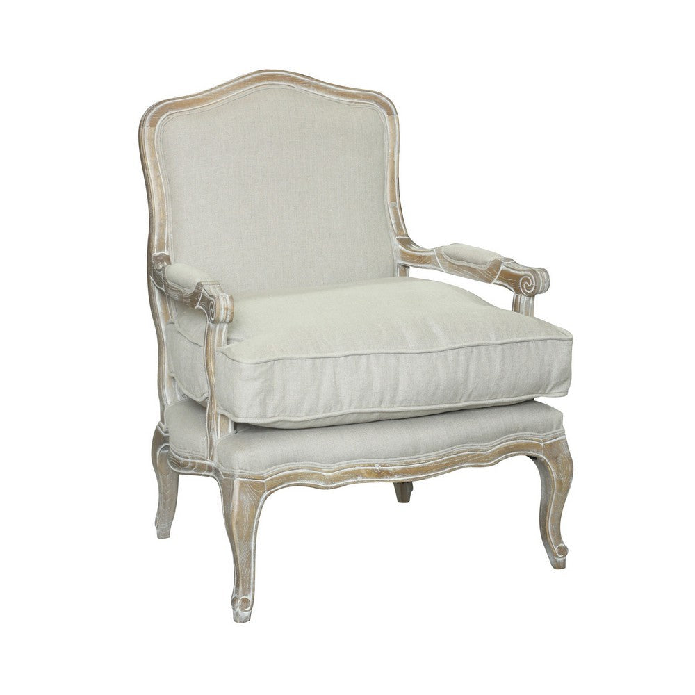 Accent Chair with Pillow Seat and Scrolled Frame, Off White