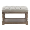 Stool with Tufted Seat and Open Shelf White and Brown BM249426