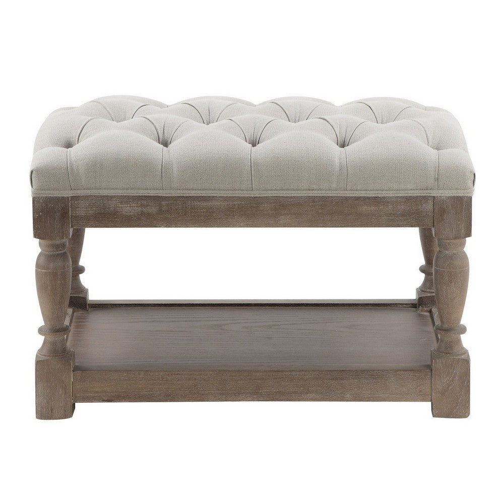 Stool with Tufted Seat and Open Shelf White and Brown BM249426