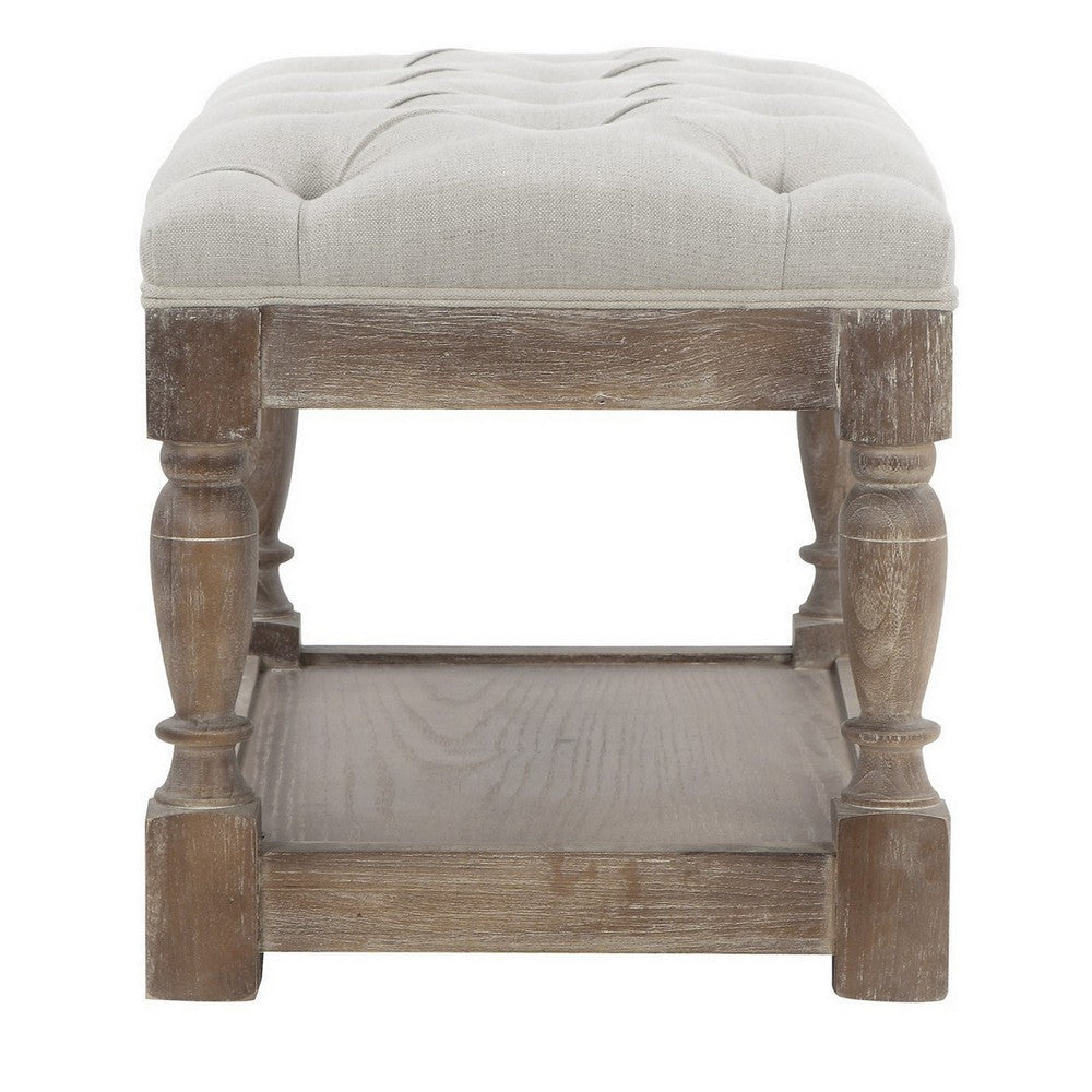 Stool with Tufted Seat and Open Shelf White and Brown BM249426