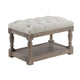 Stool with Tufted Seat and Open Shelf, White and Brown