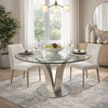 48 Inch Dining Table with Round Glass Top and Metal Base, Chrome