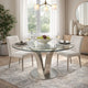 48 Inch Dining Table with Round Glass Top and Metal Base, Chrome