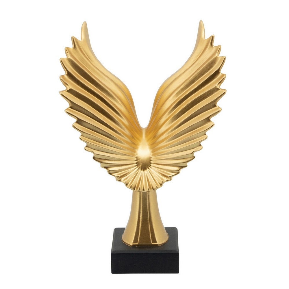 20 Inch Resin Eagle Design Table Decor with Block Base, Gold By Casagear Home