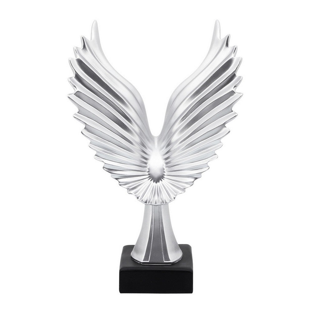 20 Inch Resin Eagle Design Table Decor with Block Base, Silver By Casagear Home