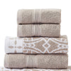Veria 6 Piece Towel Set with Floral and Geometric Motifs Pattern The Urban Port,Beige By Casagear Home