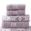 Veria 6 Piece Towel Set with Floral and Geometric Motif Pattern The Urban Port,Purple By Casagear Home