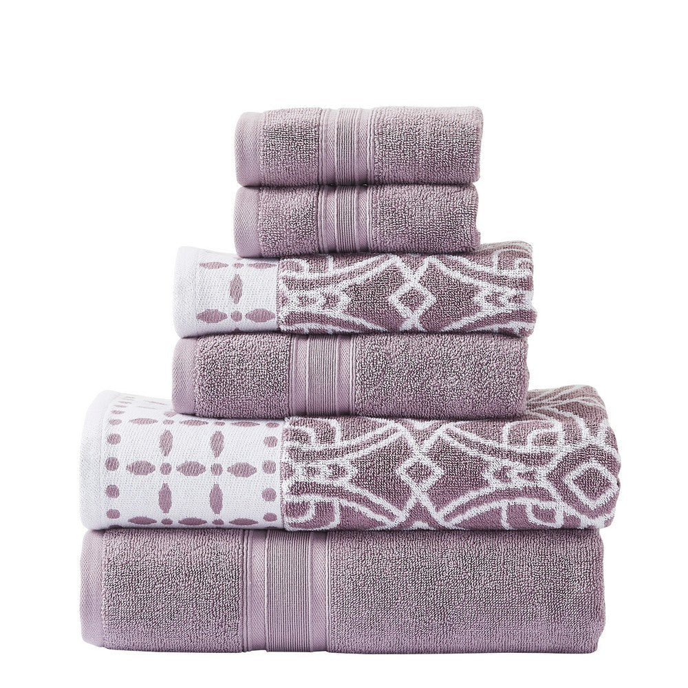 Veria 6 Piece Towel Set | Floral | Geometric Motif | Purple