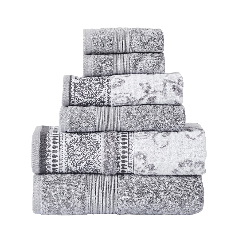 Veria 6 Piece Towel Set | Paisley | Floral Motif | Gray BM250058