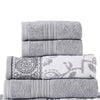 Veria 6 Piece Towel Set with Paisley and Floral Motif Pattern The Urban Port Gray By Casagear Home BM250058