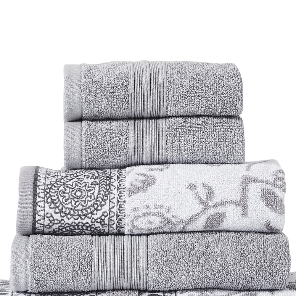 Veria 6 Piece Towel Set | Paisley | Floral Motif | Gray BM250058