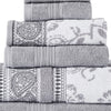 Veria 6 Piece Towel Set with Paisley and Floral Motif Pattern The Urban Port Gray By Casagear Home BM250058