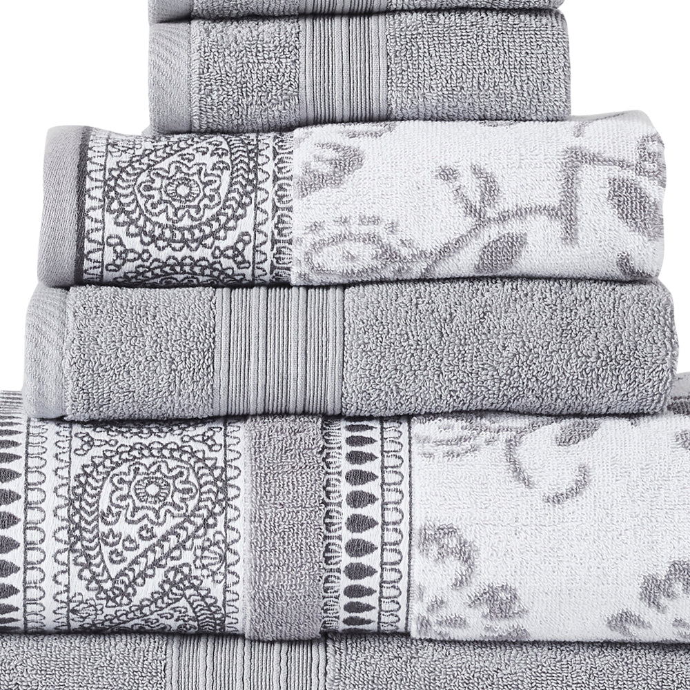 Veria 6 Piece Towel Set | Paisley | Floral Motif | Gray BM250058