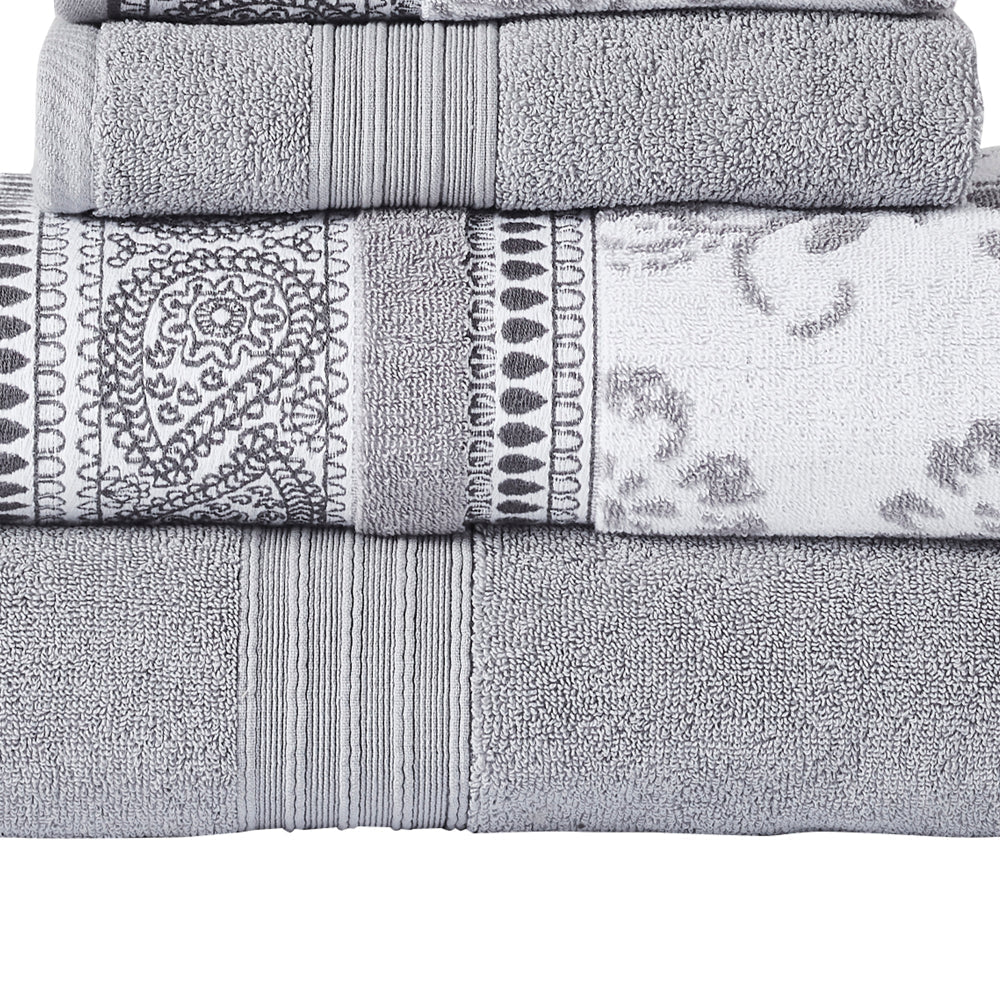 Veria 6 Piece Towel Set | Paisley | Floral Motif | Gray BM250058