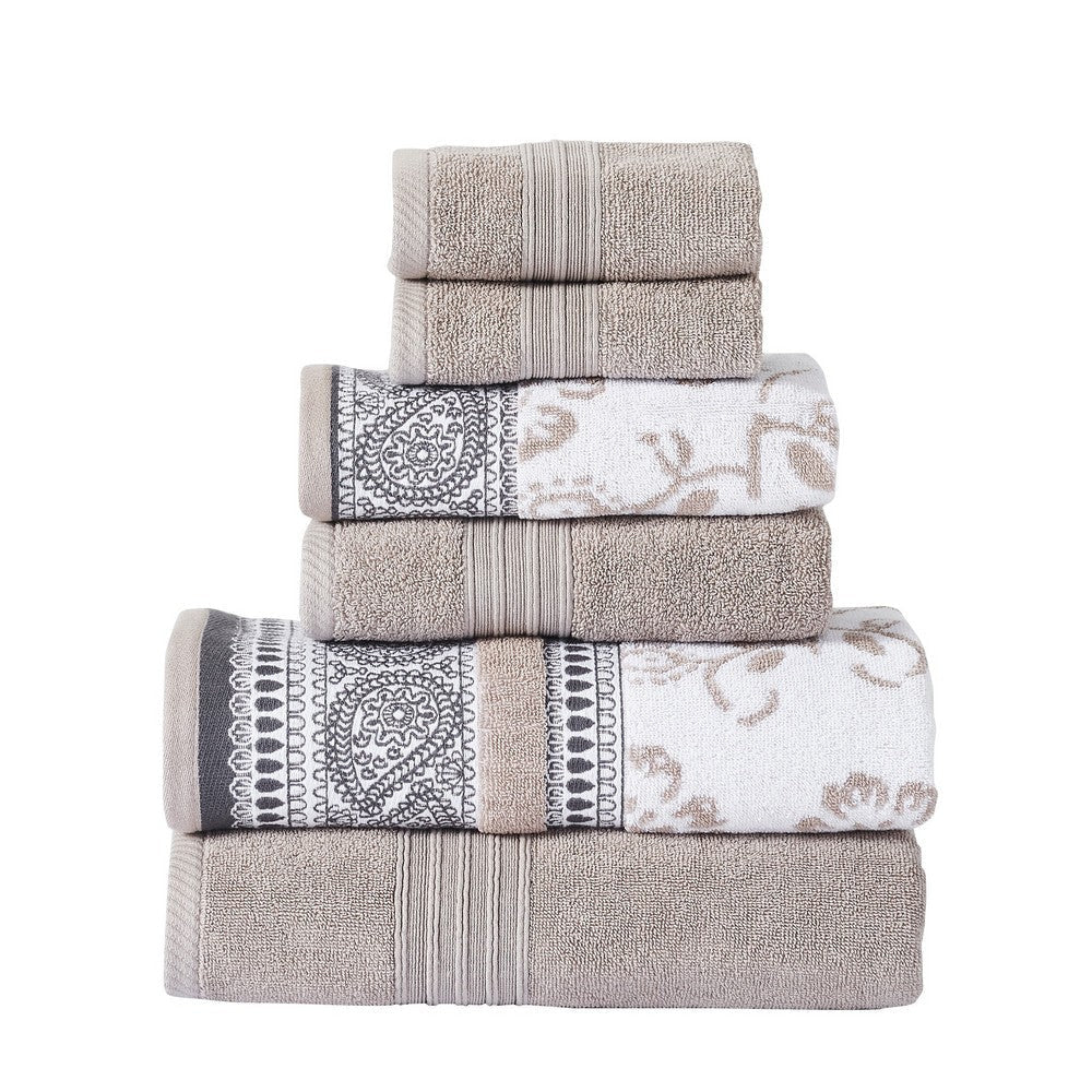 Veria 6 Piece Towel Set | Paisley | Floral Motif | Beige