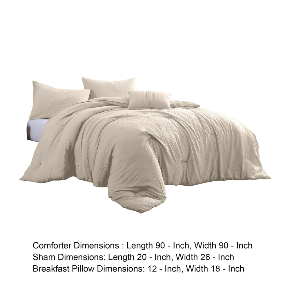 Veria 4 Piece Queen Comforter Set with Deep Stitching The Urban Port Beige By Casagear Home