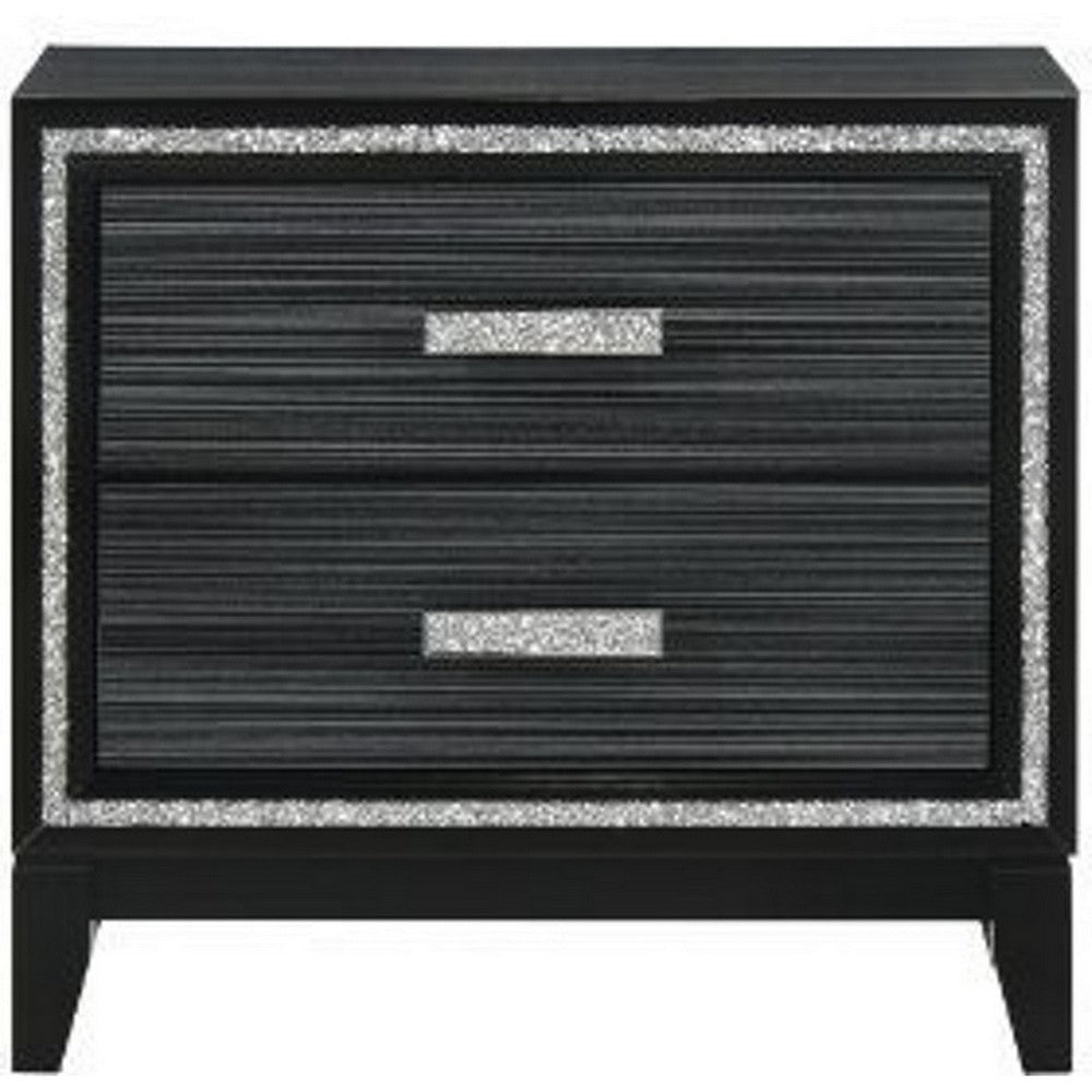 Nightstand with 2 Drawers and Shimmery Details Black BM250187