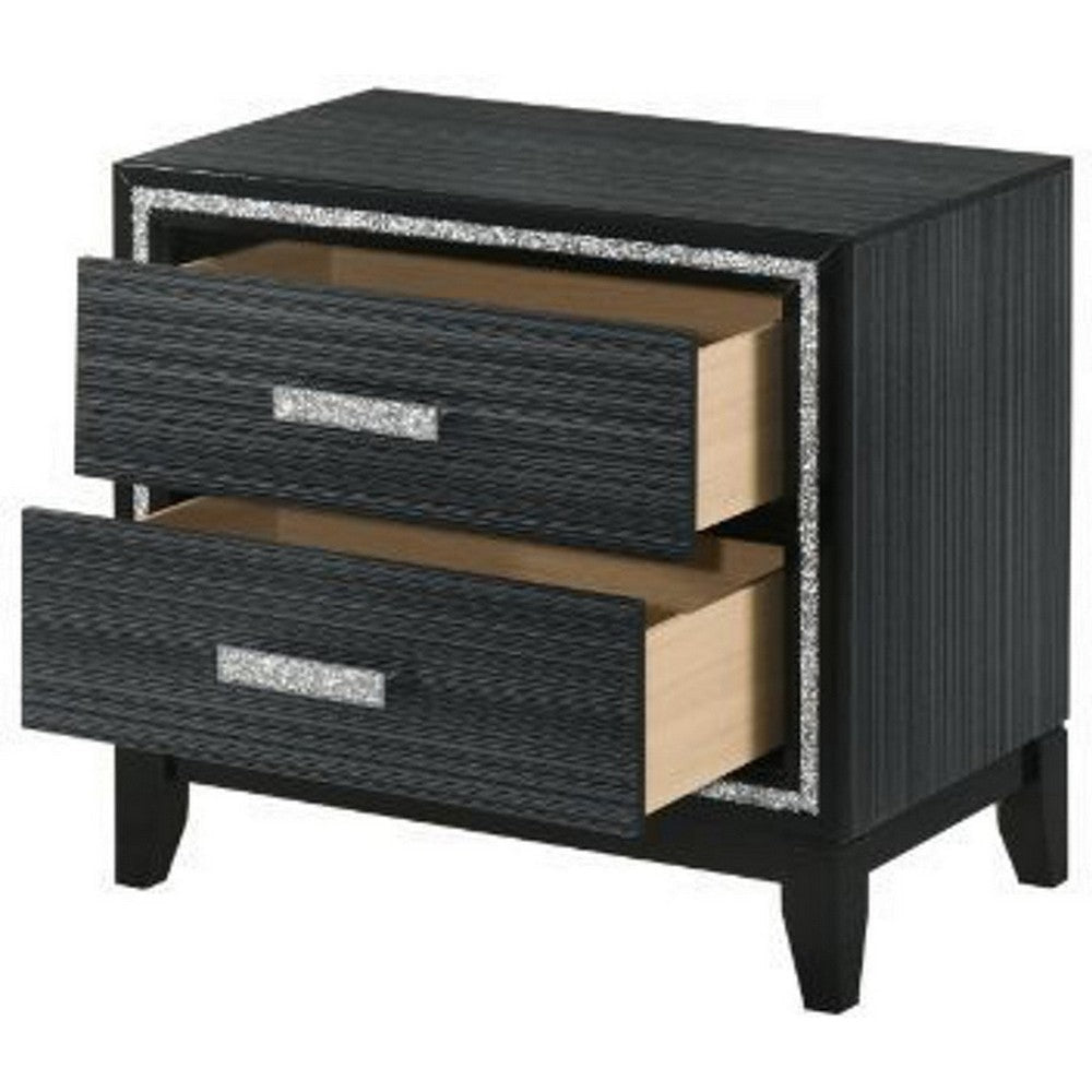 Nightstand with 2 Drawers and Shimmery Details Black BM250187