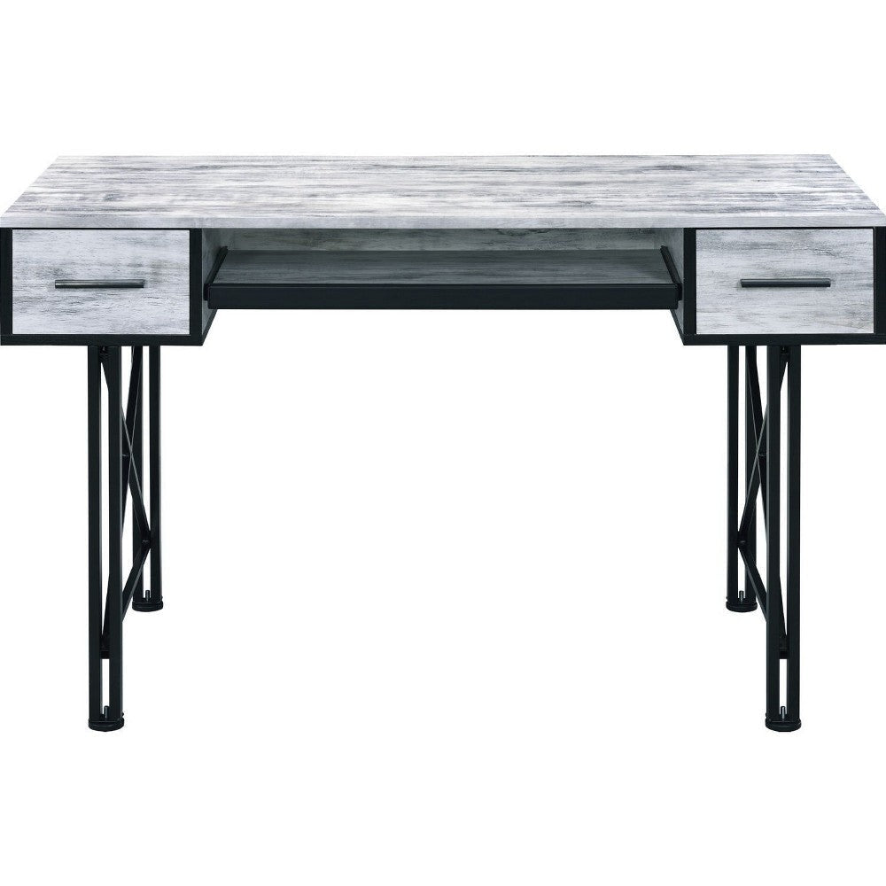 Computer Desk with 2 Drawers and Keyboard Tray Gray and Black BM250191