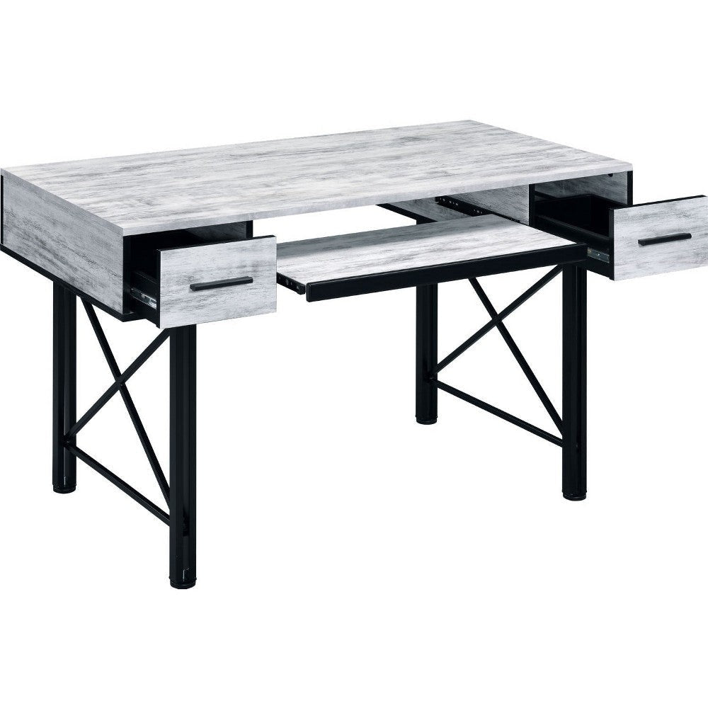 Computer Desk with 2 Drawers and Keyboard Tray Gray and Black BM250191