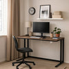 Writing Desk with Wooden Top and Built in USB Port, Brown and Black