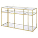 3 Tier Sofa Table with Glass Shelves and Metal Frame, Gold