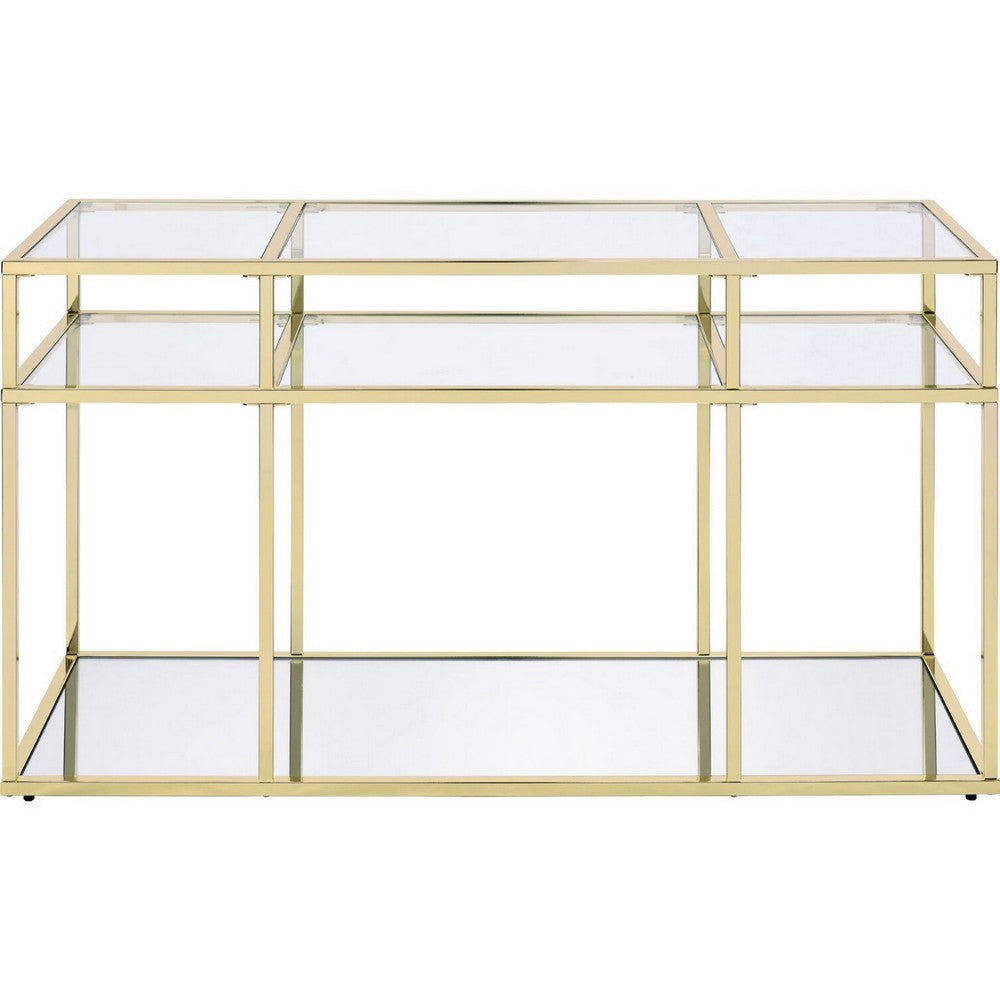 3 Tier Sofa Table with Glass Shelves and Metal Frame Gold BM250196