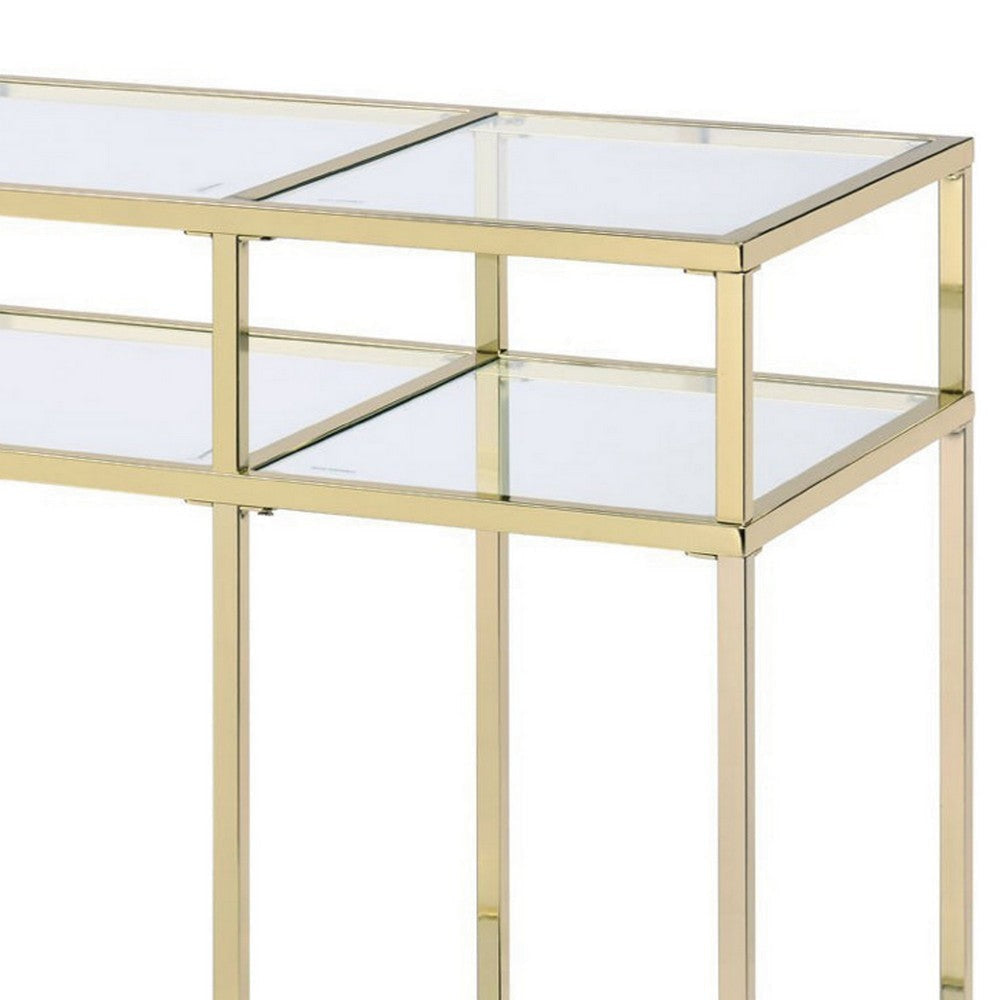 3 Tier Sofa Table with Glass Shelves and Metal Frame Gold BM250196