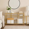 3 Tier Sofa Table with Glass Shelves and Metal Frame, Gold