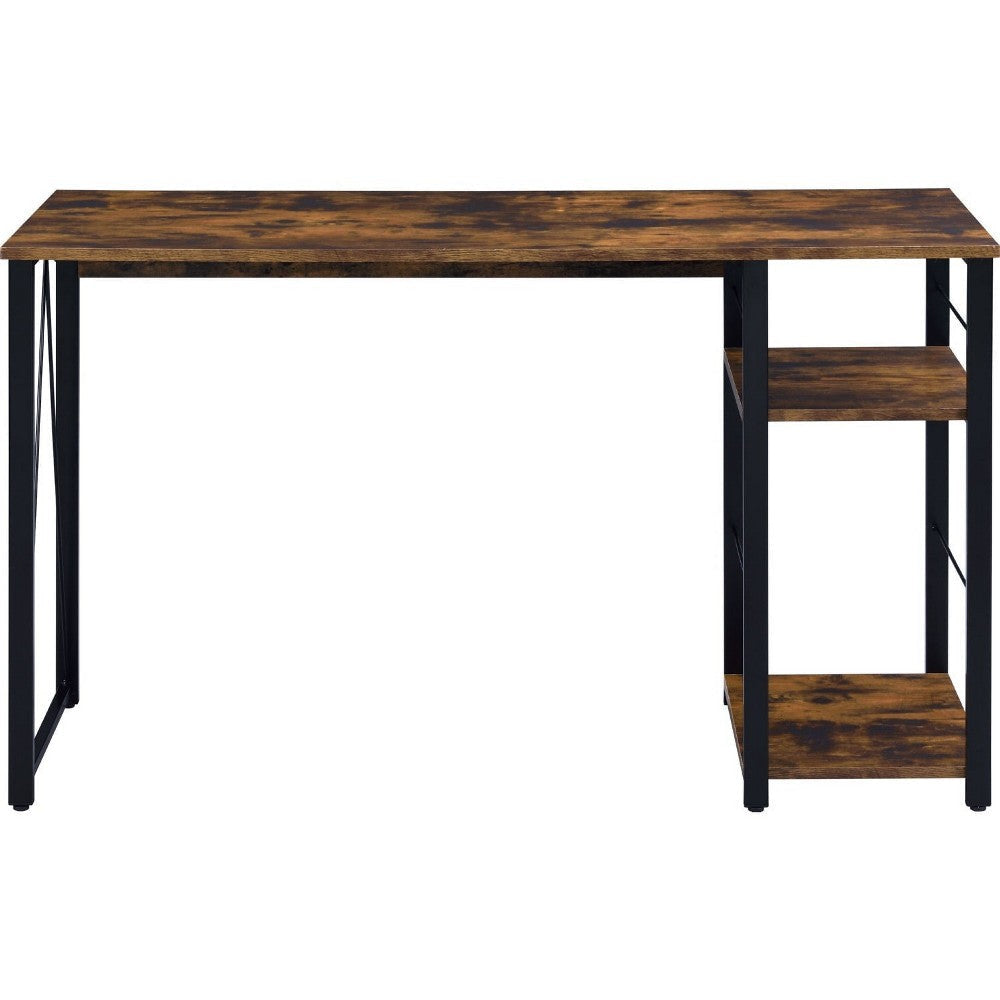Writing Desk with 2 Tier Shelves and Tubular Metal Legs Brown and Black BM250198
