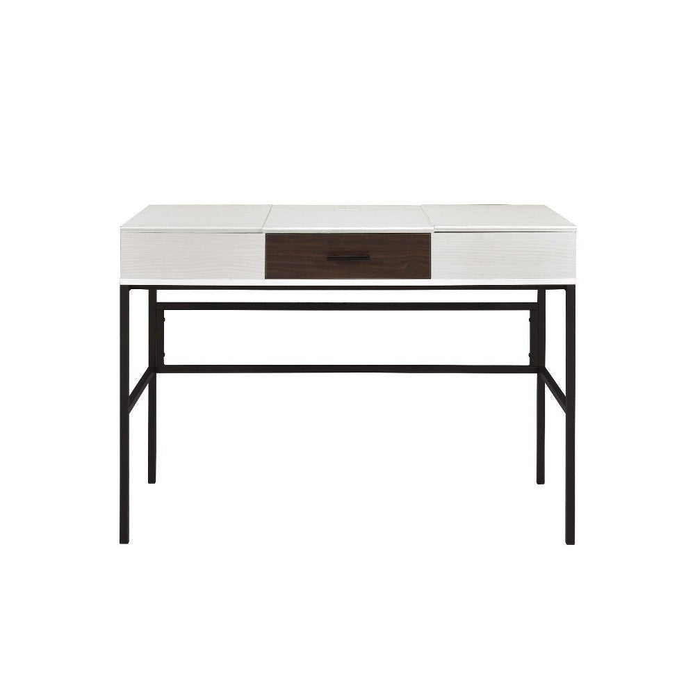Writing Desk with 2 Hinged Top Storage Compartments White and Black BM250200